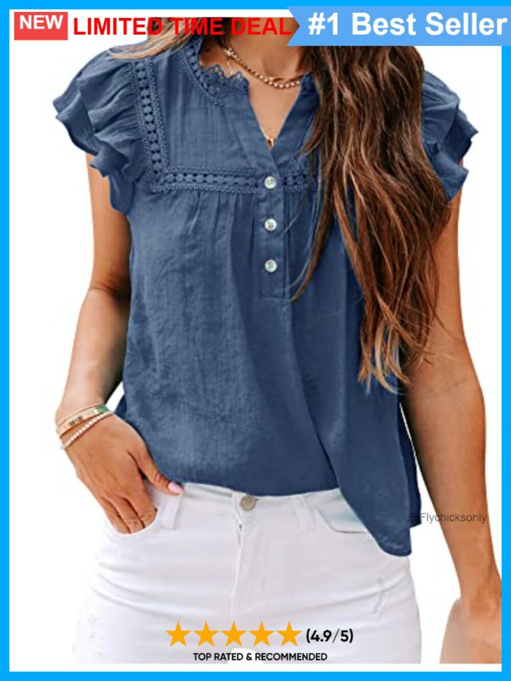 V Neck Lace Crochet Button Down Short Sleeve Casual Blouse Top